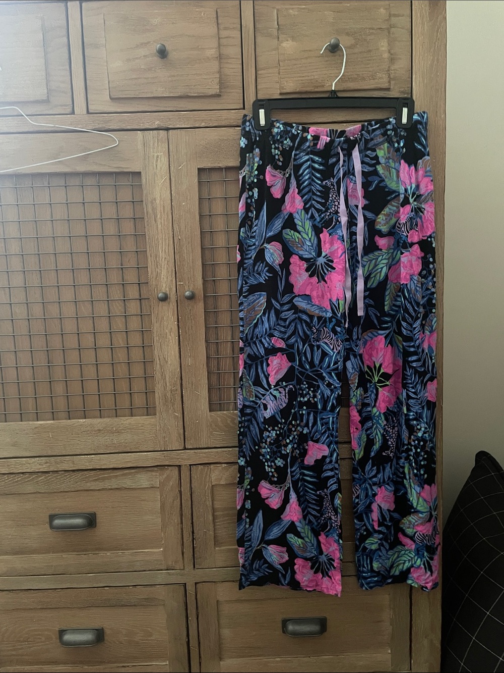 Lilly Pulitzer Black Lounge Pants with Pink & Blue Floral Print